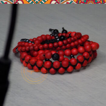 925 Silver Natural Red Coral Stone & Coke Wood Bracelet