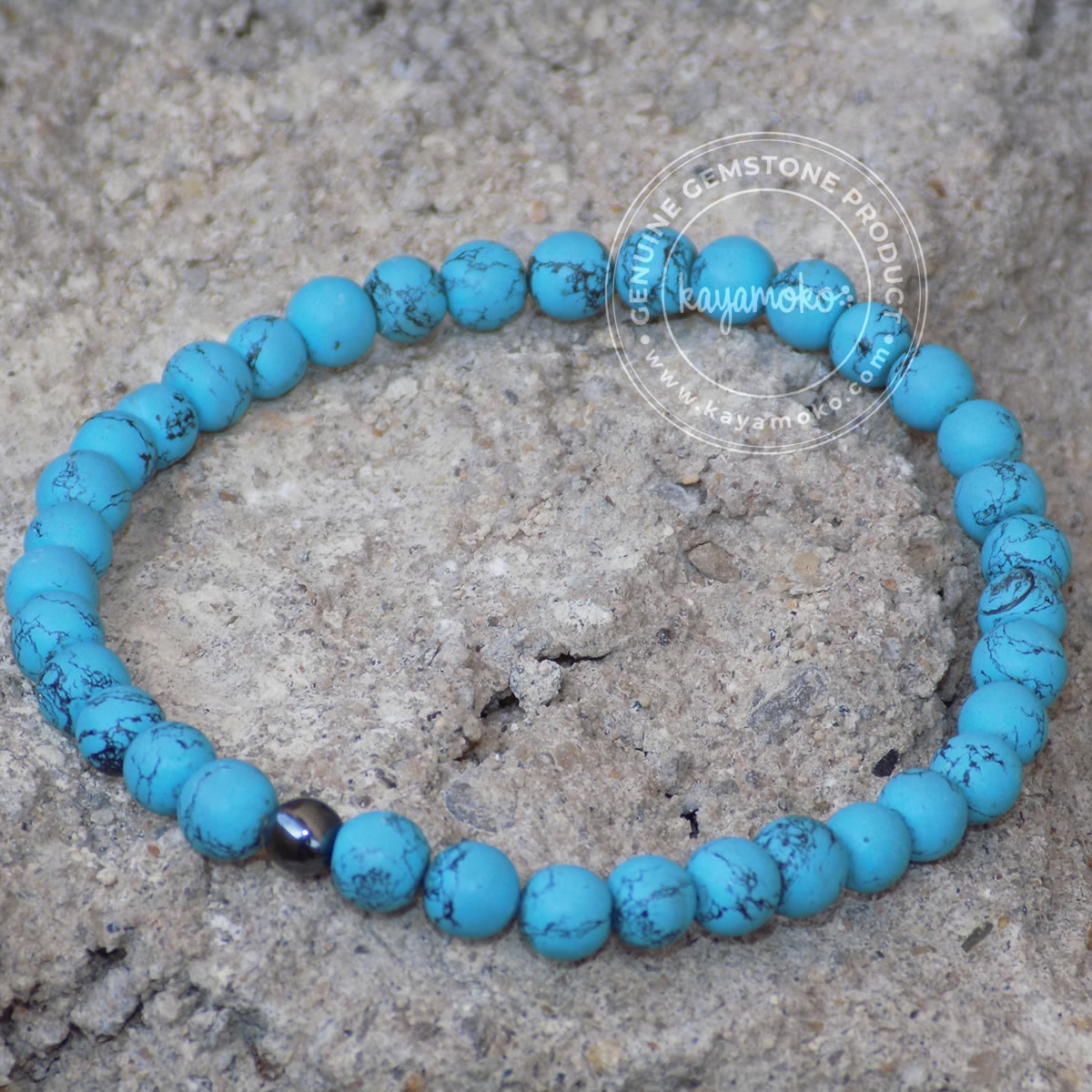 Natural Turquoise with Evil Eye 8 mm Beads Charm Bracelet