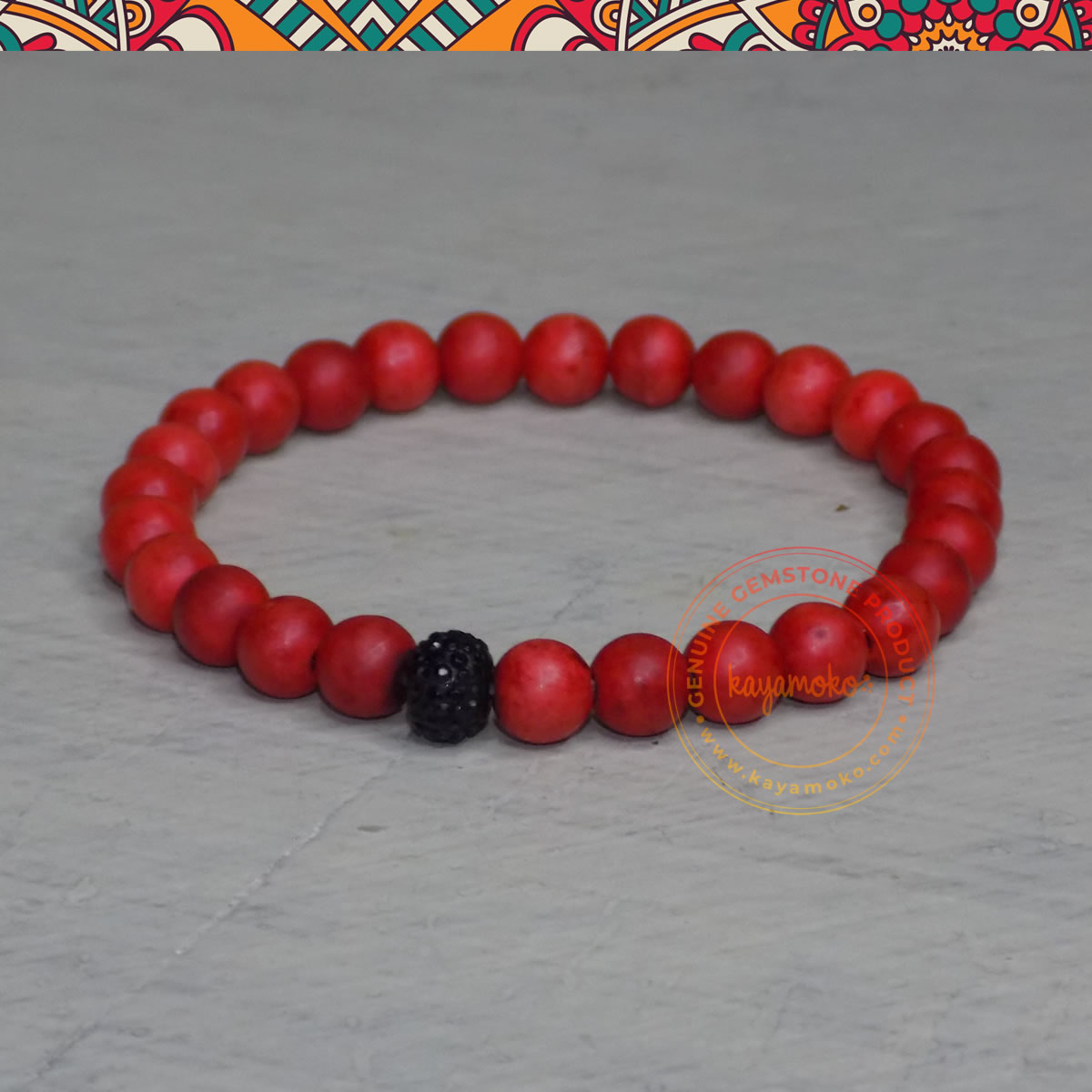 Red Coral gemstone beaded handmade bracelet at ₹1550 | Azilaa
